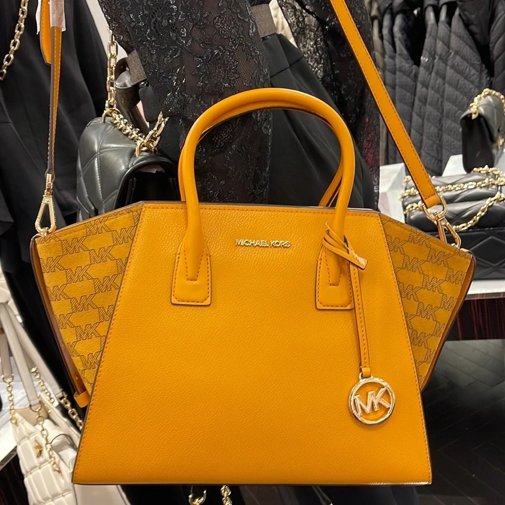 Michael Kors Avril Large Top Zip Satchel Shoulder Bag Honeycomb